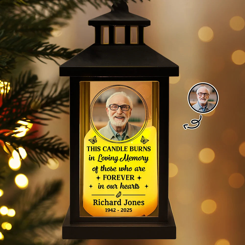 Memorial, Sad, Family, Parents, Gift For Grandparents - Custom Photo This Candle Burns In Loving Memory - Personalized LED Candle Lantern