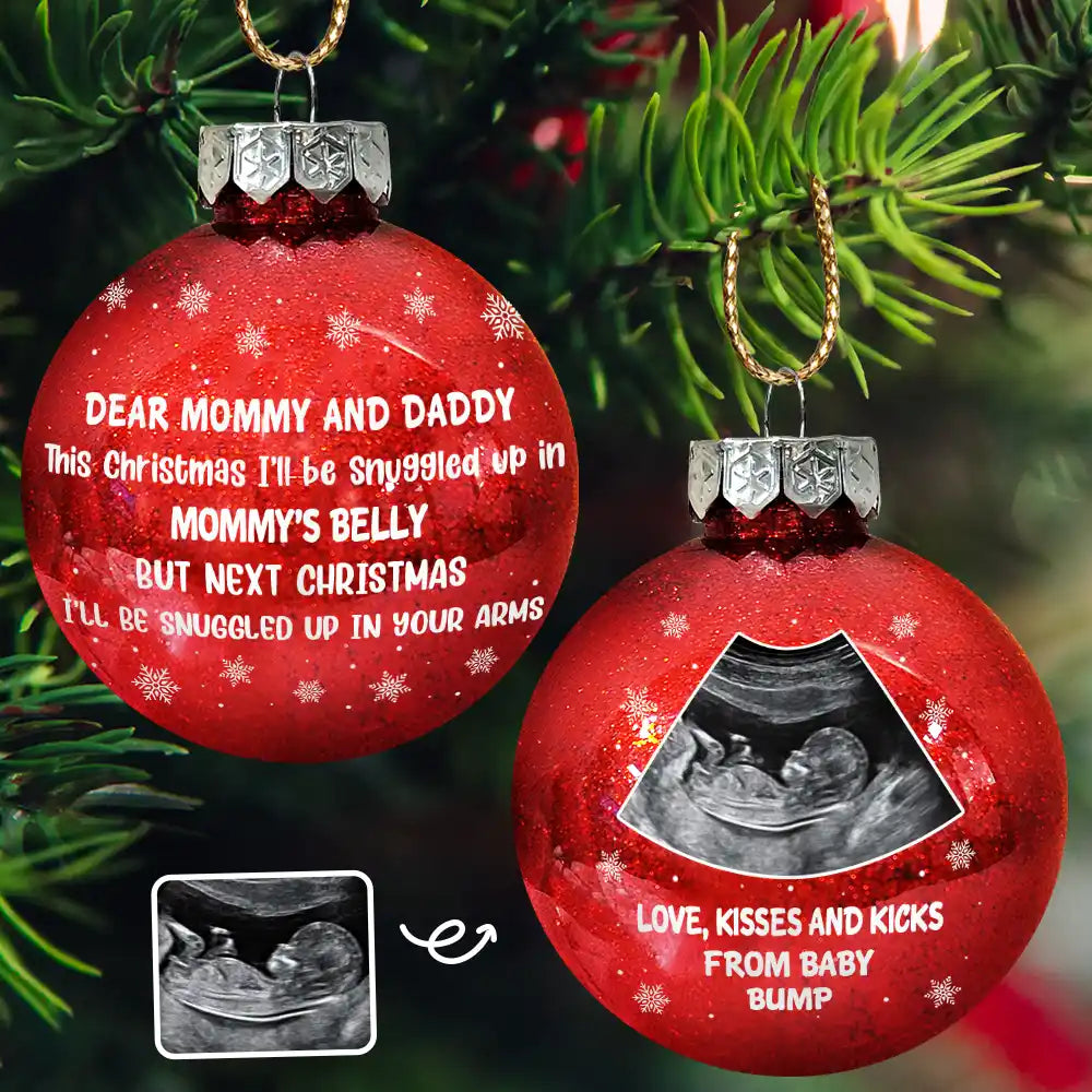 Custom Photo This Christmas I'll Be Snuggled Up Newborn Baby - Personalized Ball Ornament