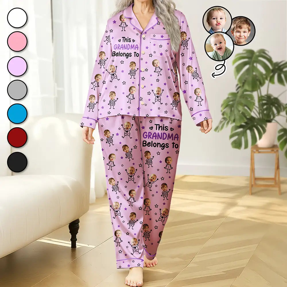 Custom Photo This Grandma Mom Belongs To Kids Pet - Personalized Satin Pajama Set