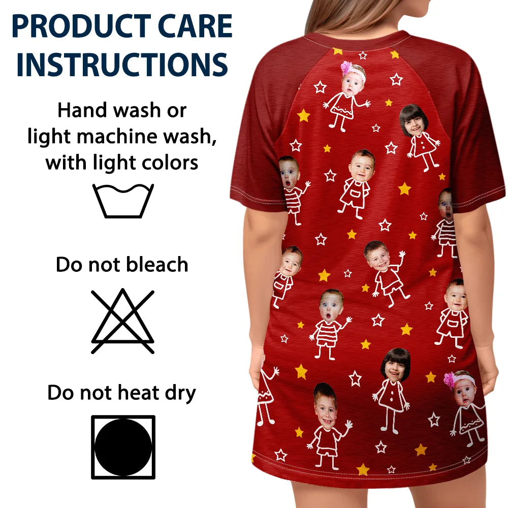 Gift For Grandma, Gift For Mother, Gift For Aunt, Happy, Custom Photo, Stick Figure - Custom Photo This Grandma Mom Belongs To Kids Pet - Personalized Women's Sleep Tee