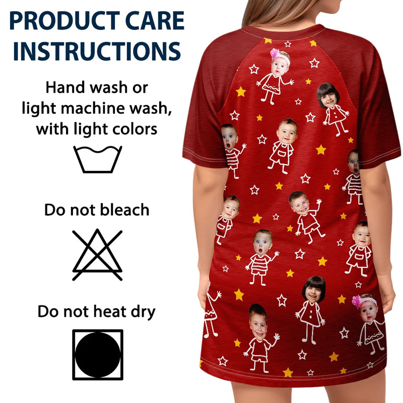 Gift For Grandma, Gift For Mother, Gift For Aunt, Happy, Custom Photo, Stick Figure - Custom Photo This Grandma Mom Belongs To Kids Pet - Personalized Women's Sleep Tee