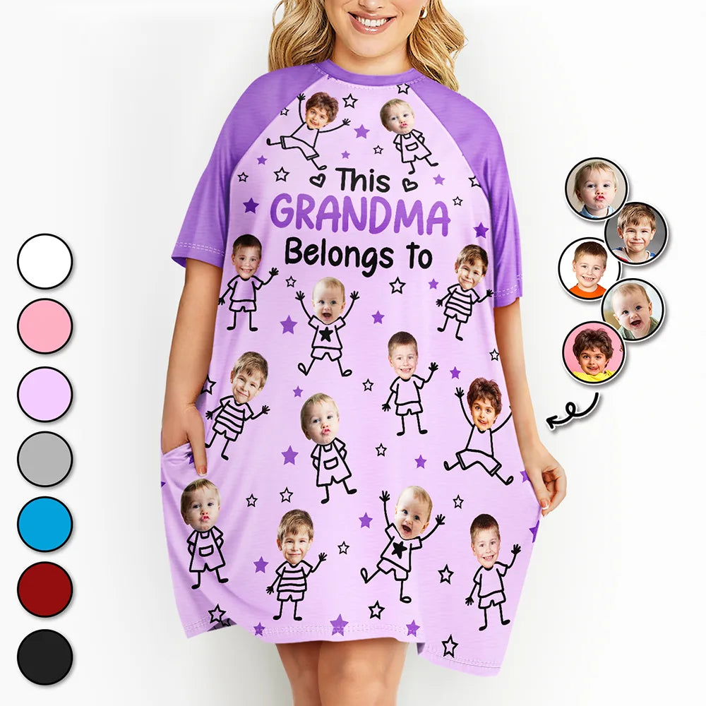 Gift For Grandma, Gift For Mother, Gift For Aunt, Happy, Custom Photo, Stick Figure - Custom Photo This Grandma Mom Belongs To Kids Pet - Personalized Women's Sleep Tee