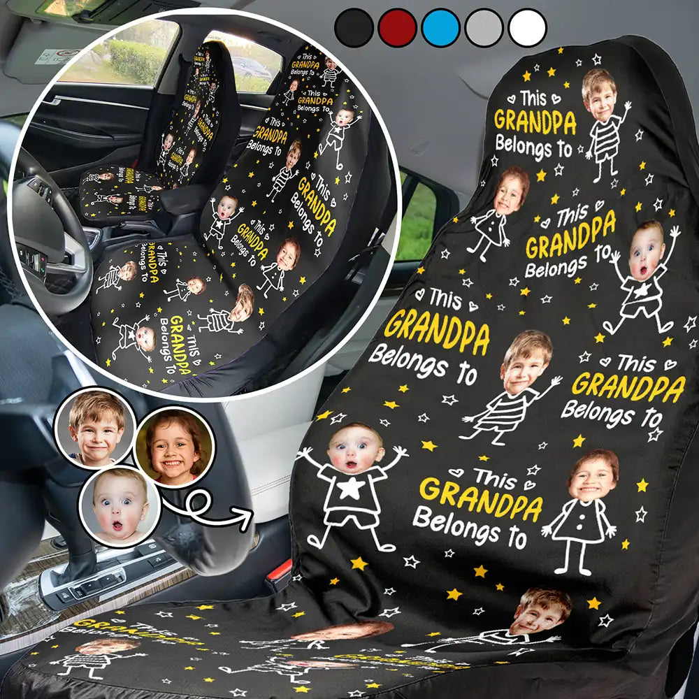 Gift For Grandpa, Gift For Father, Funny, Happy, Custom Photo - Custom Photo This Grandpa Papa Dad Belongs To Kids Pet - Personalized Car Seat Cover