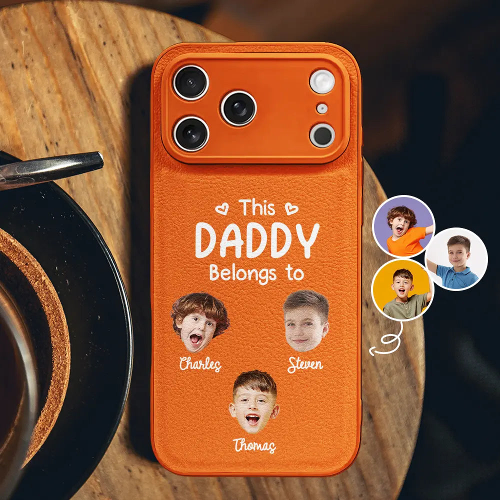Custom Photo This Daddy Belongs To - Personalized Leather Phone Case
