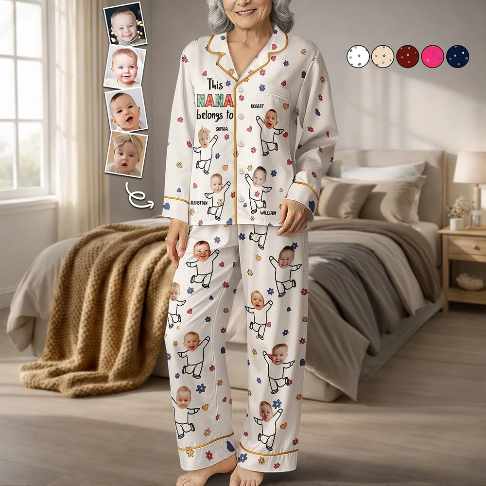 Custom Photo This Nana Mom Belongs To Grandkids - Personalized Satin Pajama Set