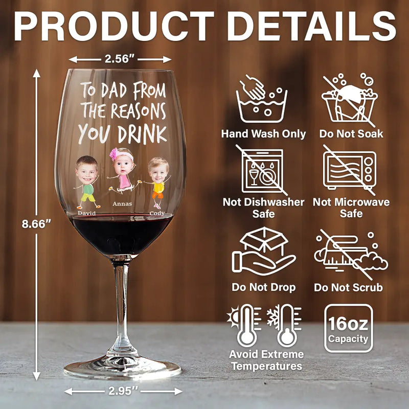 Funny,Gift For Husband,Gift For Wife,Parents,Gift For Father,Gift For Mother - Custom Photo To Mom Dad From The Reasons You Drink - Personalized Wine Glass