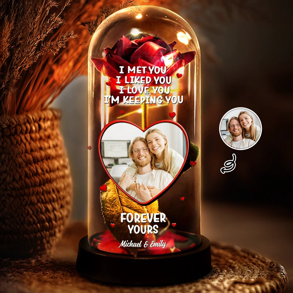 Gift For Couples,Old Couples,Gift For Wife,Gift For Girlfriend,LGBT,Love - Custom Photo Together And Forever Yours - Personalized Everlasting Rose Dome Lamp