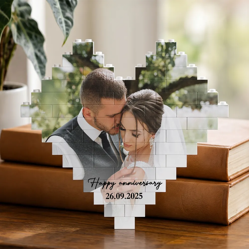 Custom Photo, Anniversary, Gift For Couples, Romantic, Dynamic Photo - Custom Photo Together & Forever Romantic Couple Portrait - Personalized Building Brick Blocks