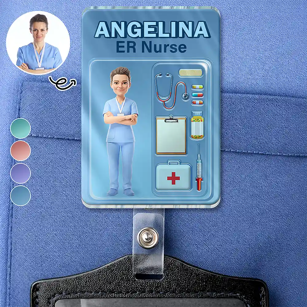 Custom Photo, Art Design, Nurse, Proud, Photo - Toybox Figure - Custom Photo Toybox Figure 3D Effect Nurse Name - Personalized Badge Reel