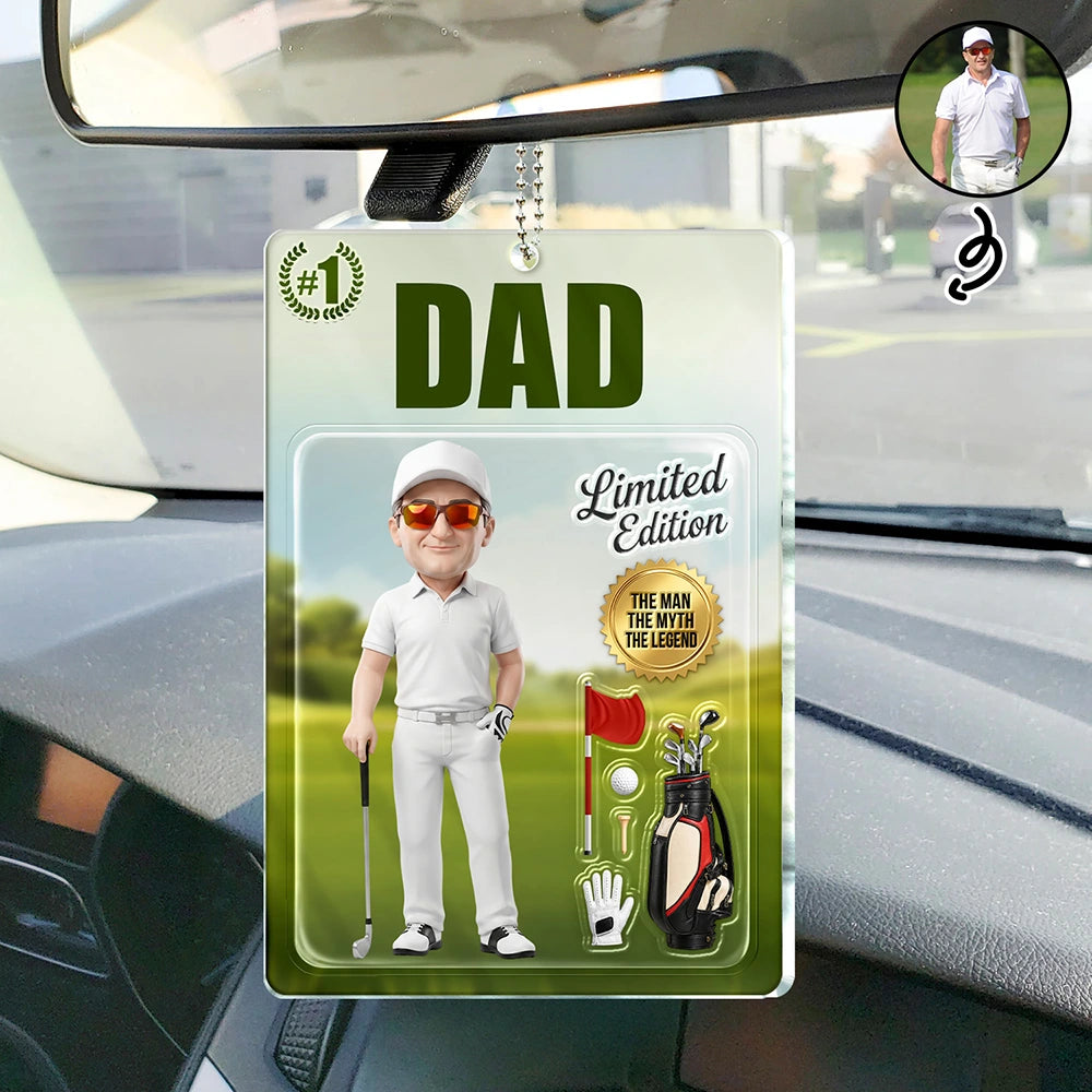 Custom Photo,Art Design,Gift For Father,Sport Dad,Golf,Playful,Photo - Toybox Figure - Custom Photo Toybox Figure Golf Dad Grandpa Limited Edition - Personalized Acrylic Car Hanger