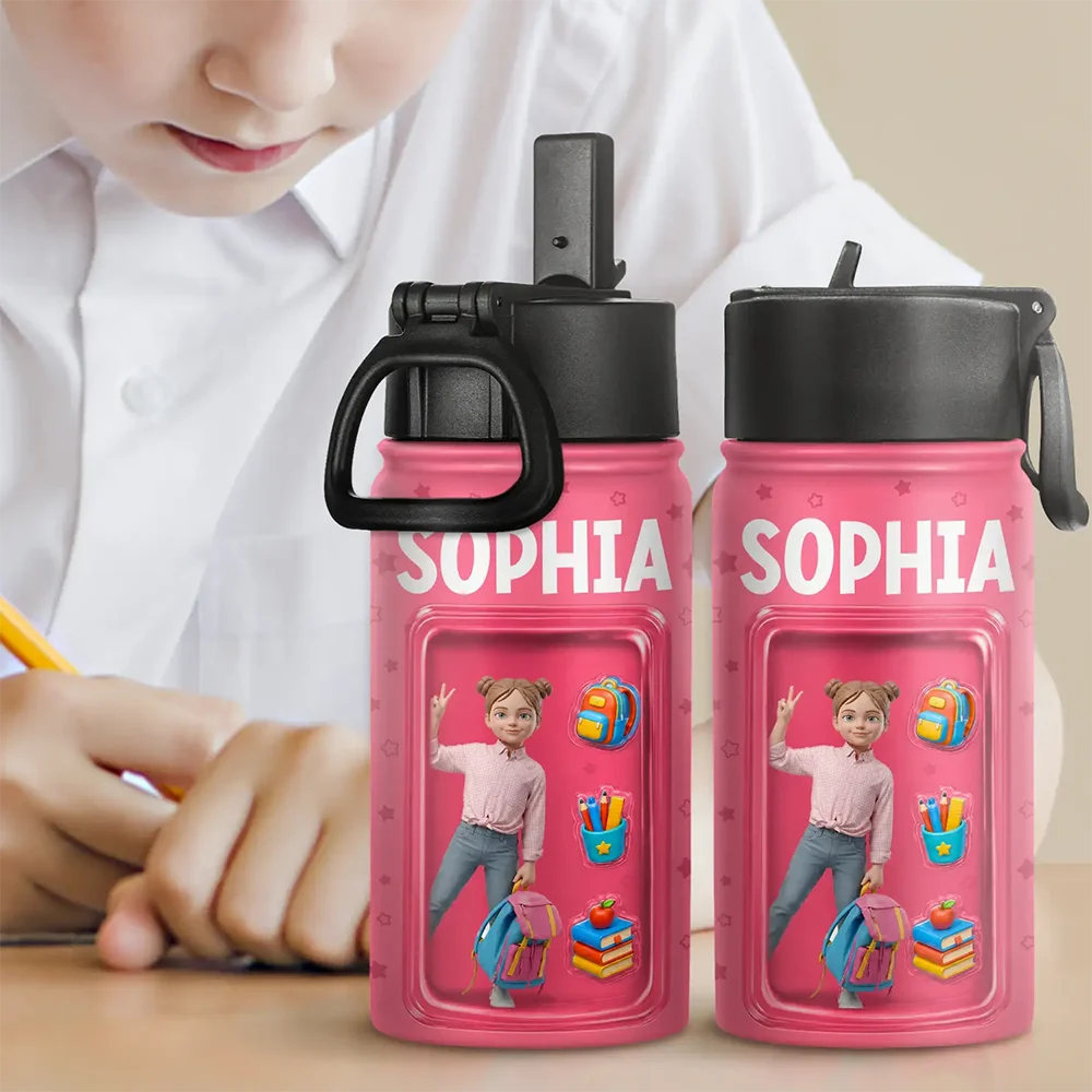 Back To School, Custom Photo, Gift For Kids, Art Design, Adorable, Photo - Toybox Figure - Custom Photo Toybox Figure Kid Portrait - Personalized Kids Water Bottle