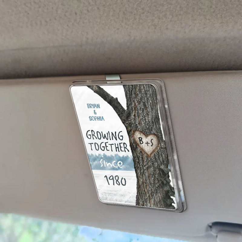 Gift For Couples,Custom Photo,Love - Custom Photo Tree Heart Carved Effect Couple Growing Together Since - Personalized Custom Shaped Acrylic Car Visor Clip