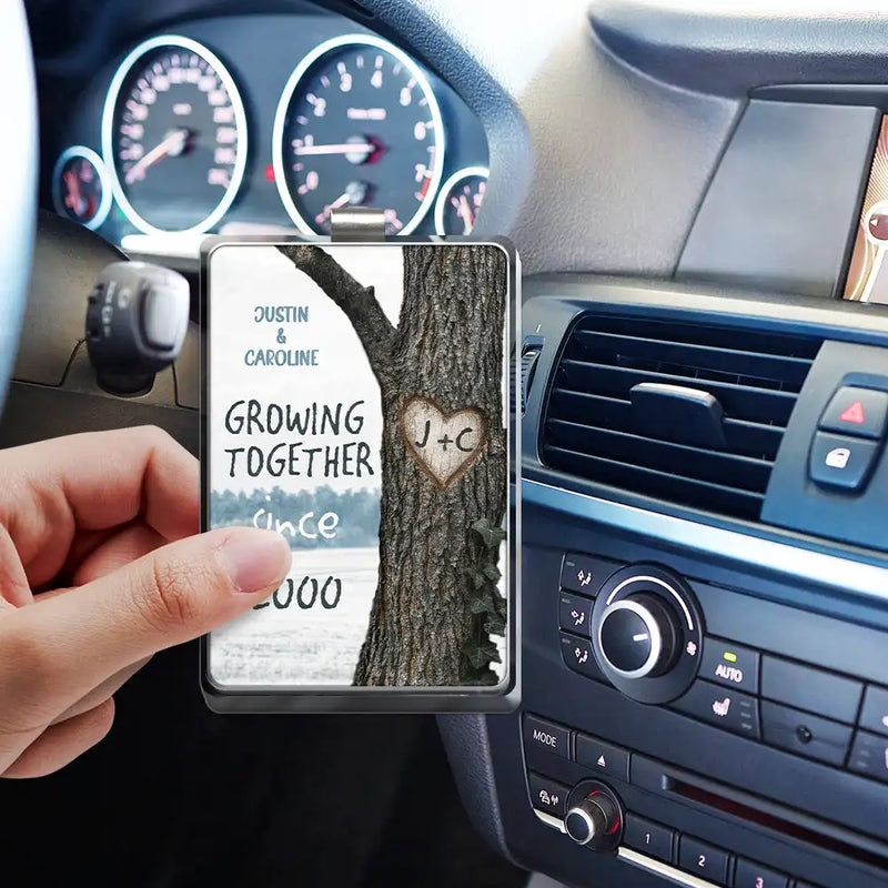 Gift For Couples,Custom Photo,Love - Custom Photo Tree Heart Carved Effect Couple Growing Together Since - Personalized Custom Shaped Acrylic Car Visor Clip
