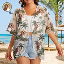 Summer,Gift For Wife,Gift For Girlfriend,Gift For Women,Gift For Yourself,Dog Lovers,Dog Mom,Happy,Cat Lovers,Pet Lovers,Beach - Custom Photo Tropical Palm Dog Cat - Personalized Women Kimono Cardigan