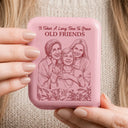 Custom Photo, Art Design, Gift For Bestie, Humorous, Photo - Pencil Sketch - Remove BG - Custom Photo True Friendship Is Journey Without End Pencil Sketch Toile De Jouy - Personalized LED Compact Mirror
