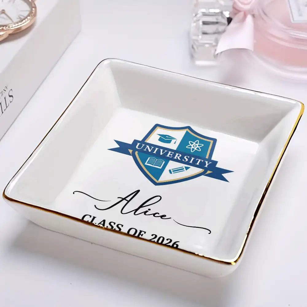 Graduation,Happy - Custom Photo University Logo Graduation - Personalized Ring Dish