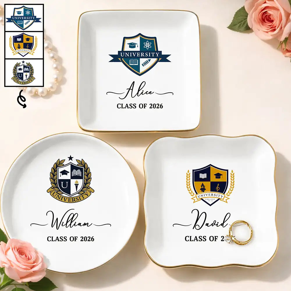 Graduation,Happy - Custom Photo University Logo Graduation - Personalized Ring Dish