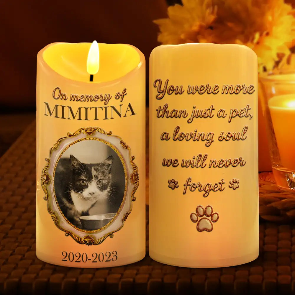 Pet Lovers, Custom Photo, Love - Custom Photo Vintage Frame Golden Ceramic Effect - Personalized Flameless LED Candle