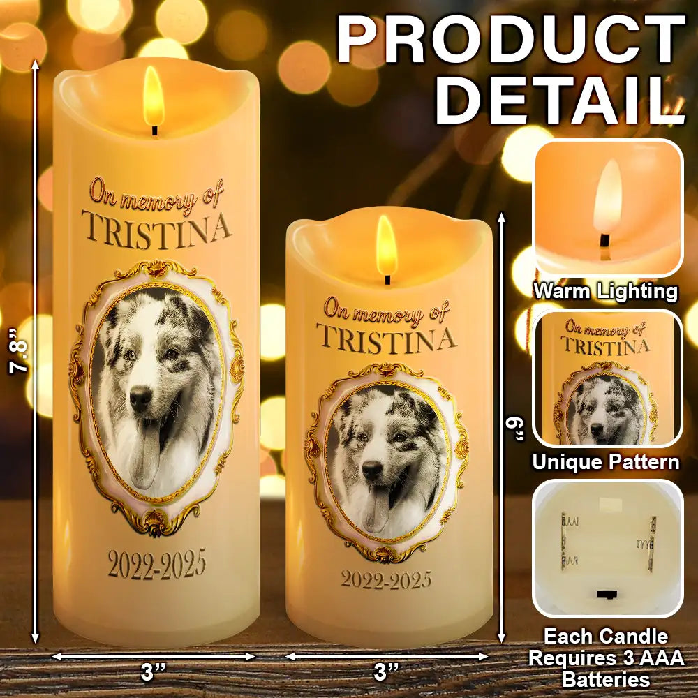 Pet Lovers, Custom Photo, Love - Custom Photo Vintage Frame Golden Ceramic Effect - Personalized Flameless LED Candle