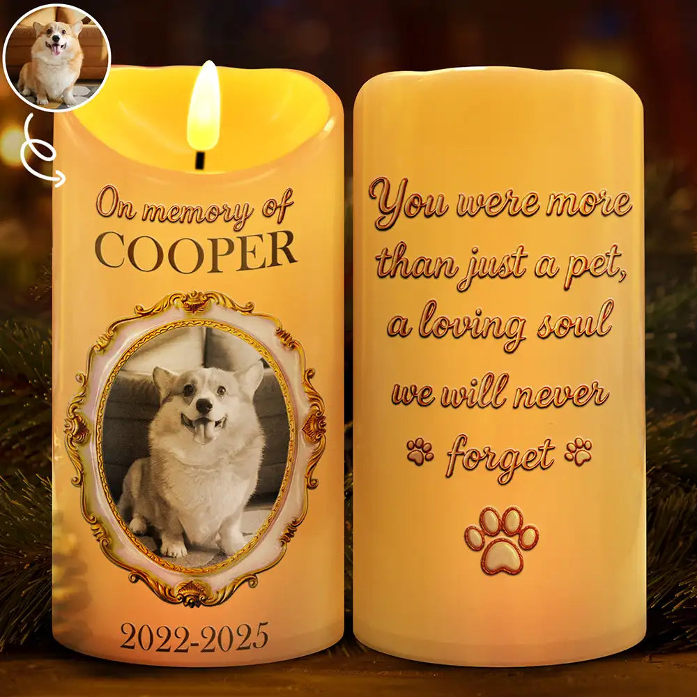 Pet Lovers, Custom Photo, Love - Custom Photo Vintage Frame Golden Ceramic Effect - Personalized Flameless LED Candle