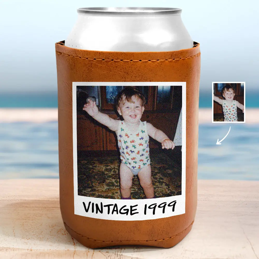Custom Photo Vintage Since, Party Favors - Personalized Leather Can Cooler