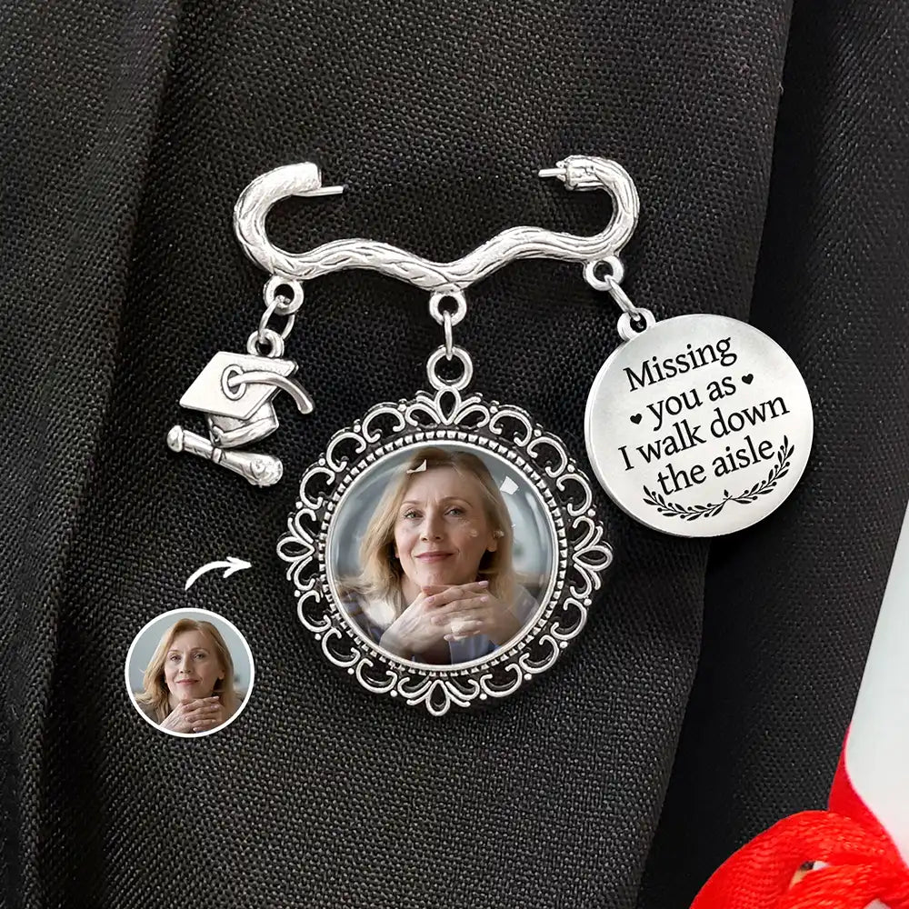 Graduation, Gift For Yourself, Custom Photo, Memorial, Sad - Custom Photo Walk Down The Aisle - Personalized Graduation Tassel Pin