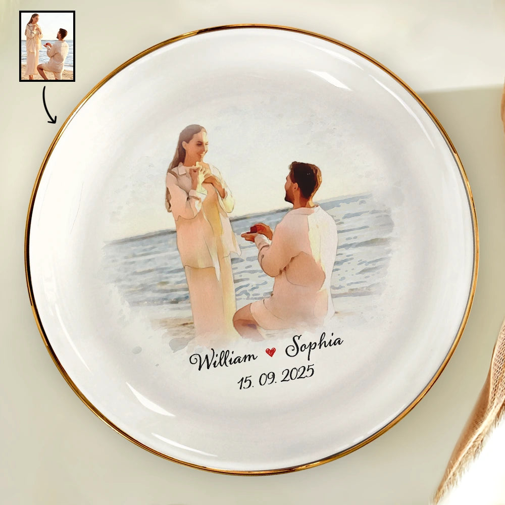 Anniversary,Wedding Anniversary,Gift For Couples,Gift For Husband,Gift For Wife,Gift For Boyfriend,Gift For Girlfriend,Love - Custom Photo Watercolor Couples Anniversary Gift - Personalized Round Ring Dish