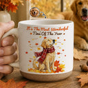 Art Design,Cozy,Pet Lovers,Photo - Pet With Fall Leaves - Custom Photo Watercolor Fall Leaves Dog Pet Lovers Portrait - Personalized Pottery Mug