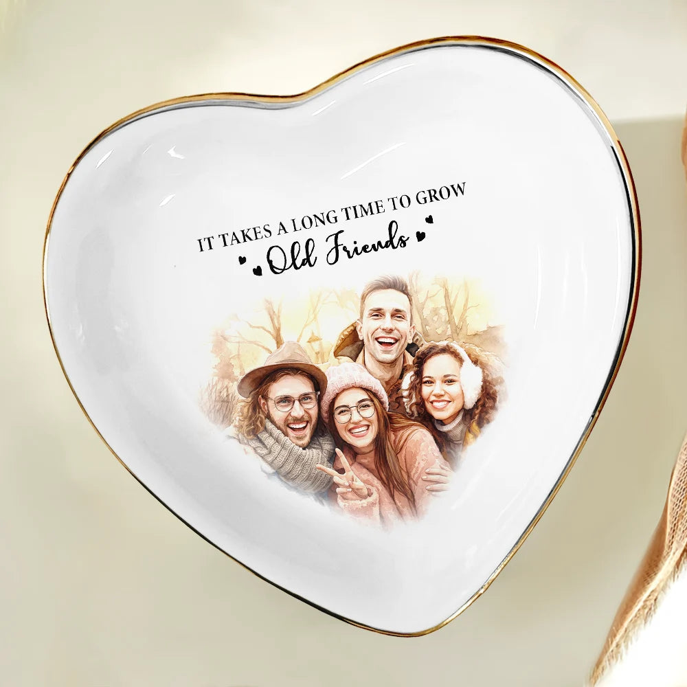 Custom Photo,Art Design,Gift For Bestie,Humorous,Photo - Watercolor - With BG - Custom Photo Watercolor Painting A True Friendship Is A Journey Without An End - Personalized Ring Dish