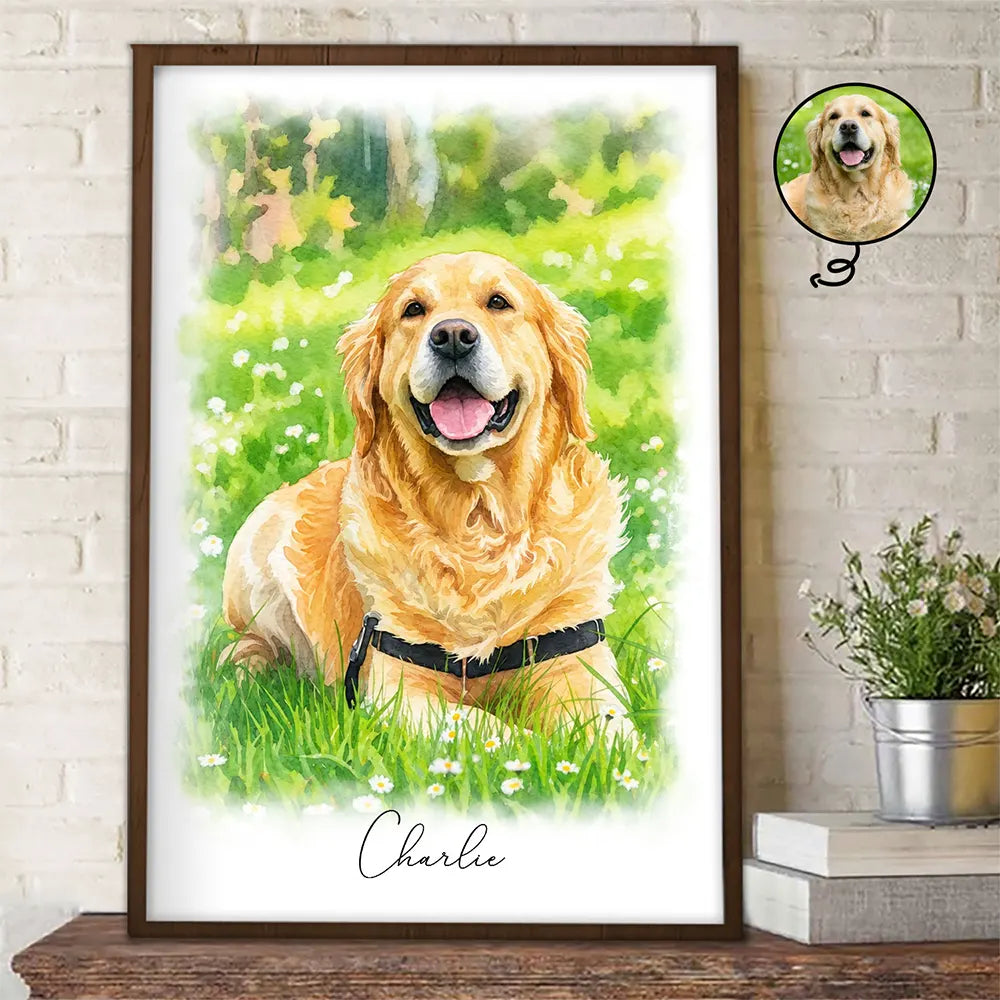 Custom Photo, Art Design, Pet Lovers, Cozy, Photo - Watercolor - With BG - Custom Photo Watercolor Painting Cat Dog Pet Portrait - Personalized Poster