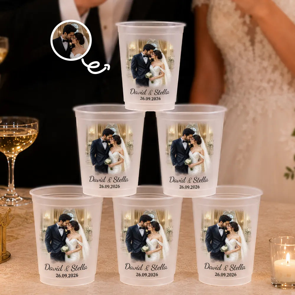 Custom Photo Watercolor Painting Couple Wedding Portrait - Personalized Frosted Cups