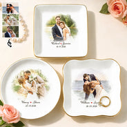 Custom Photo,Anniversary,Art Design,Gift For Couples,Romantic,Photo - Watercolor - With BG - Custom Photo Watercolor Painting Couples Anniversary Gift - Personalized Ring Dish