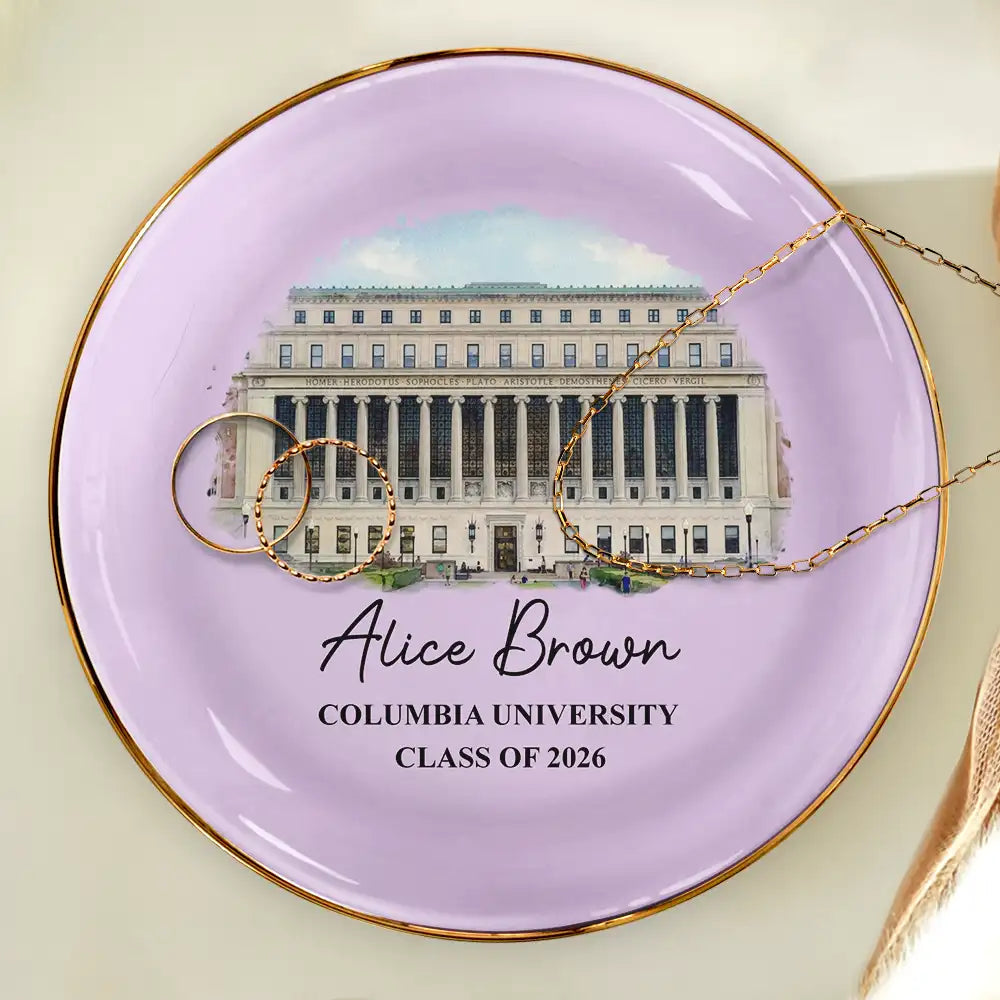 Gift For Women,Gift For Men,Graduation,Gift For Yourself,Happy,Photo - Watercolor (with BG) - Custom Photo Watercolor Painting University Image - Personalized Ring Dish