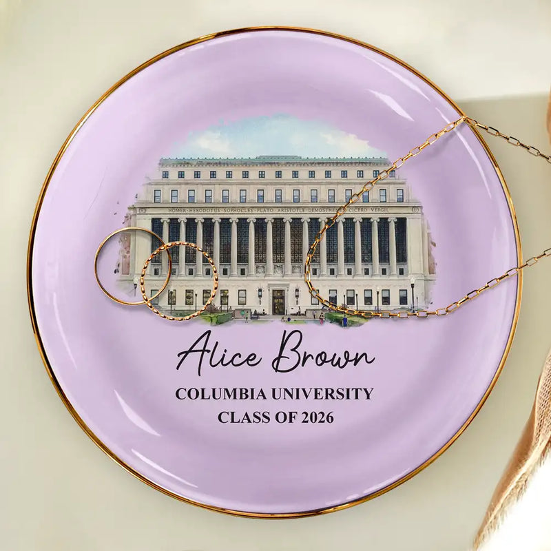 Gift For Women,Gift For Men,Graduation,Gift For Yourself,Happy,Photo - Watercolor (with BG) - Custom Photo Watercolor Painting University Image - Personalized Ring Dish