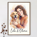 Custom Photo, Art Design, Pet Lovers, Cozy, Photo - Watercolor Human Hugging Pet - Custom Photo Watercolor Pet Lovers Dog Cat Pet Lover - Personalized Poster