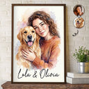 Custom Photo, Art Design, Pet Lovers, Cozy, Photo - Watercolor Human Hugging Pet - Custom Photo Watercolor Pet Lovers Dog Cat Pet Lover - Personalized Poster 