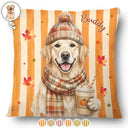 Adorable,Art Design,Pet Lovers,Photo - Autumn Theme Pet - Custom Photo Watercolor Pet With Autumn Accessories Autumn Lovely Dog Cat Portrait - Personalized Pillow