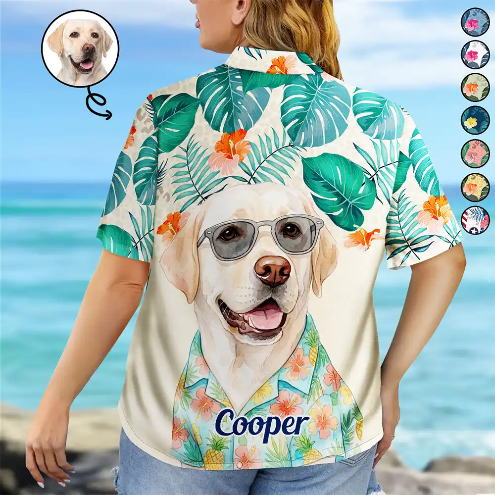 Custom Photo Watercolor Pet With Summer Accessories - Personalized Hawaiian Shirt