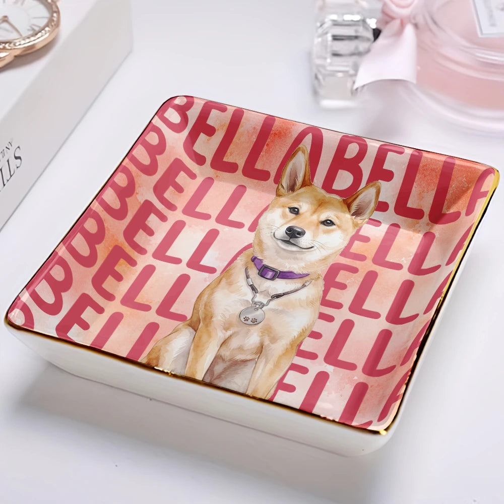 Top Market, Adorable, Art Design, Pet Lovers, Photo - Watercolor Summer Pet With Accessories - Custom Photo Watercolor Pet With Summer Accessories Cute Dog Cat Portrait - Personalized Ring Dish