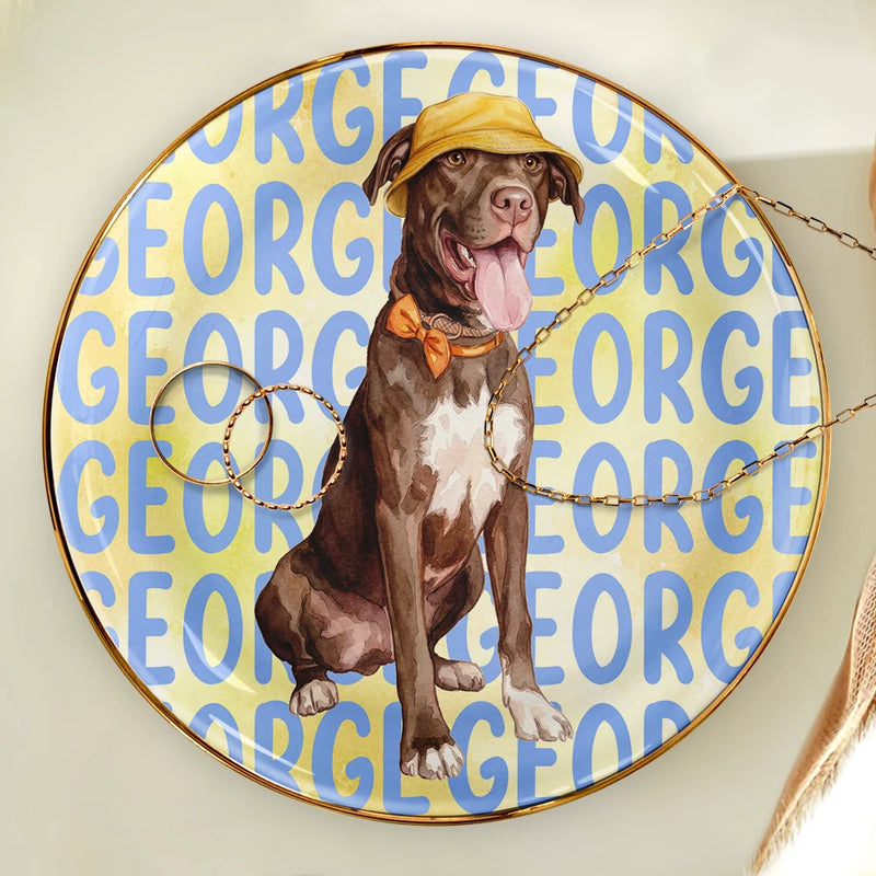 Top Market, Adorable, Art Design, Pet Lovers, Photo - Watercolor Summer Pet With Accessories - Custom Photo Watercolor Pet With Summer Accessories Cute Dog Cat Portrait - Personalized Ring Dish