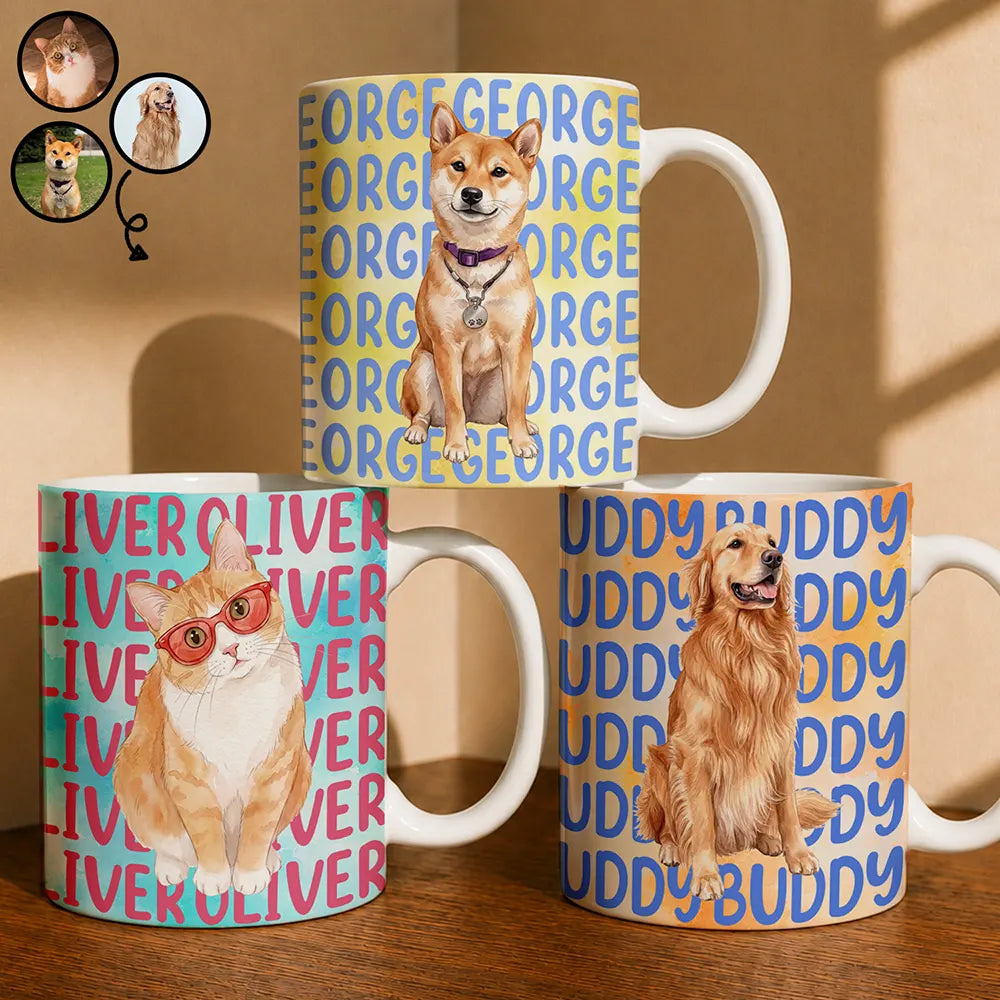 Custom Photo Watercolor Pet With Summer Accessories Cute Dog Cat Portrait - Personalized White Edge-to-Edge Mug