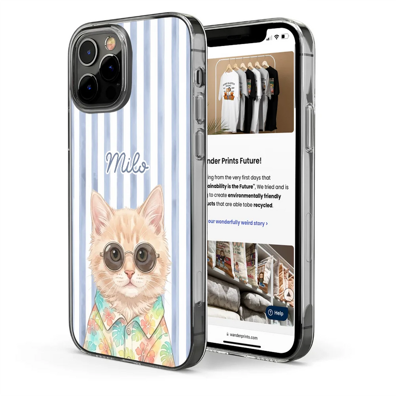 Custom Photo, Art Design, Summer, Pet Lovers, Playful, Photo - Watercolor Summer Pet With Accessories - Custom Photo Watercolor Pet With Summer Accessories Pet Portrait - Personalized Clear Phone Case