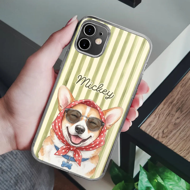 Custom Photo, Art Design, Summer, Pet Lovers, Playful, Photo - Watercolor Summer Pet With Accessories - Custom Photo Watercolor Pet With Summer Accessories Pet Portrait - Personalized Clear Phone Case