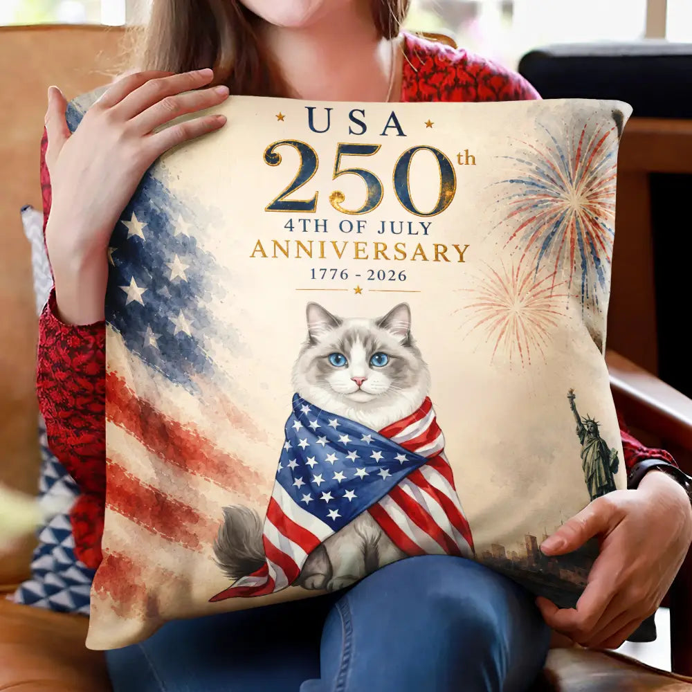 America 250th, Custom Photo, Independence Day, Art Design, Pet Lovers, Playful, Photo - US Theme Accessories Watercolor - Custom Photo Watercolor With US Accessories 250th Anniversary Fourth Of July - Personalized Pillow