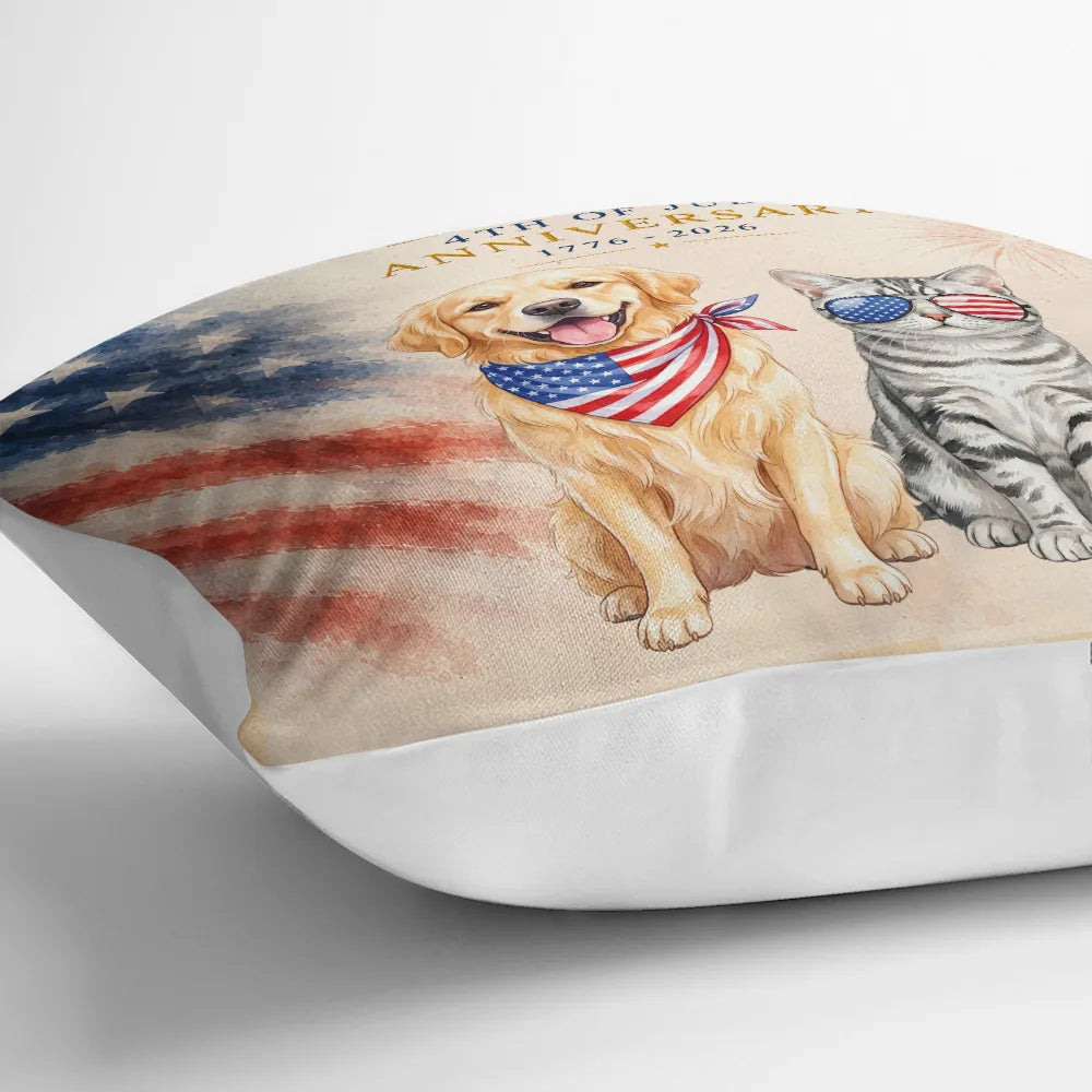 America 250th, Custom Photo, Independence Day, Art Design, Pet Lovers, Playful, Photo - US Theme Accessories Watercolor - Custom Photo Watercolor With US Accessories 250th Anniversary Fourth Of July - Personalized Pillow