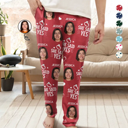 Engaged,Gift For Husband,Gift For Wife,Gift For Couples,Christmas - Custom Photo We Officially Said Yes - Personalized Pajama Pants