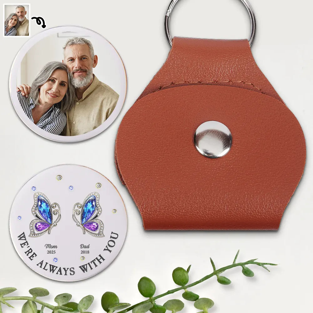 Family,Memorial,Sad,Gift For Women,Gift For Men,Custom Photo - Custom Photo We're Always With You - Personalized Leather Pocket Hug