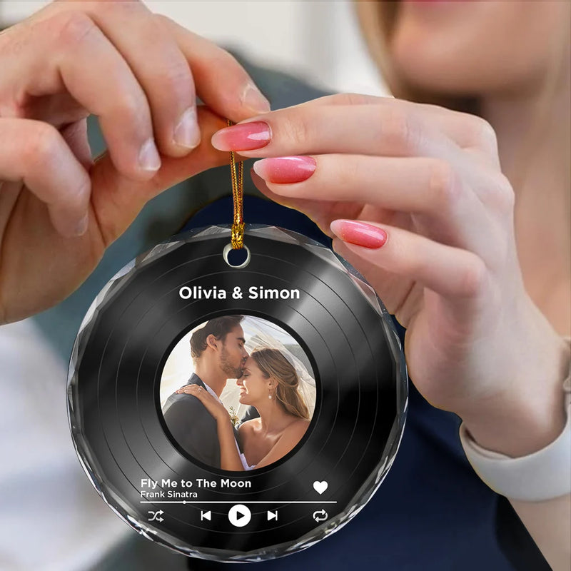 Christmas,Custom Photo,Gift For Couples,Gift For Husband,Gift For Wife,Gift For Boyfriend,Gift For Girlfriend,Happy - Custom Photo Wedding Song Favorite Couple Song - Personalized Circle Glass Ornament