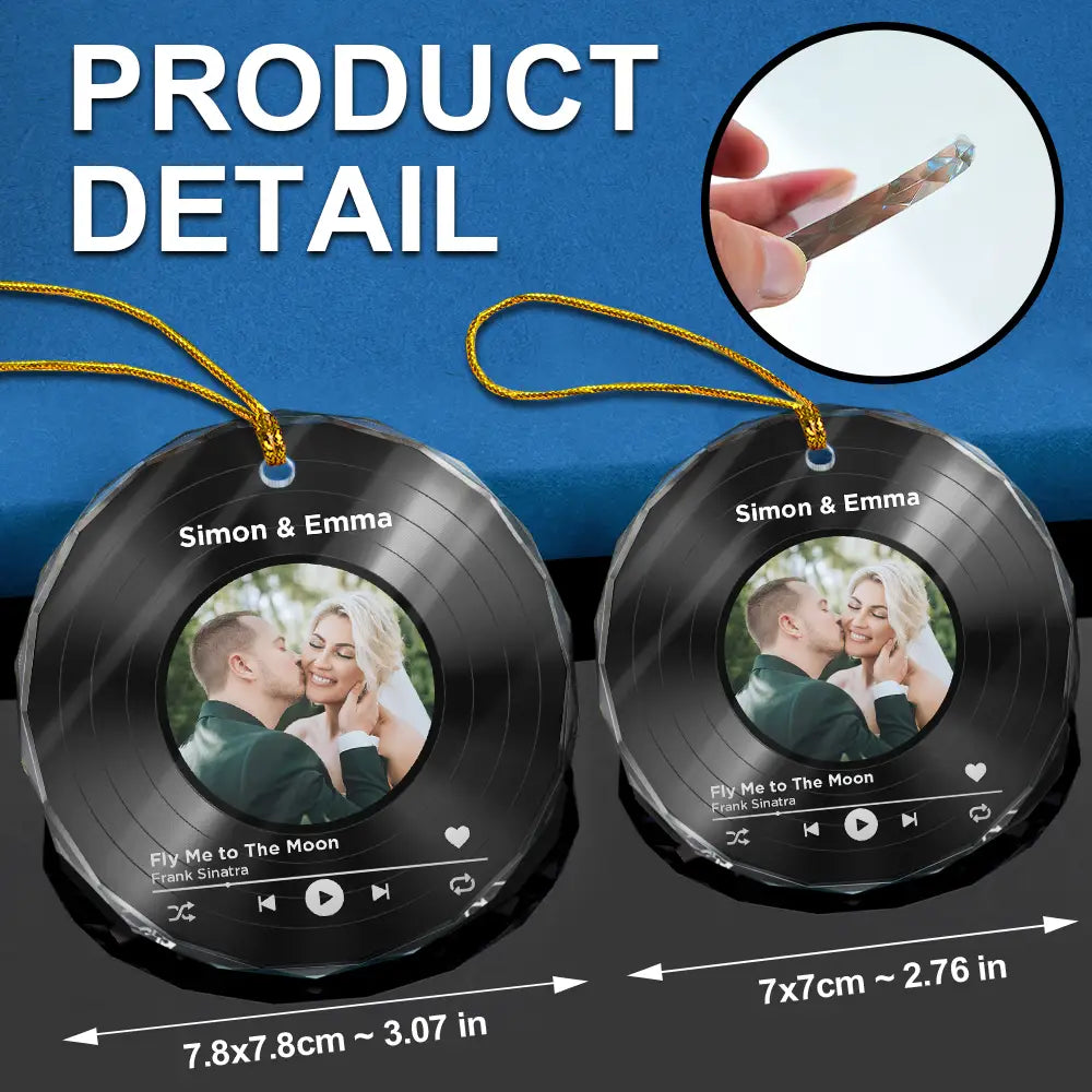 Christmas,Custom Photo,Gift For Couples,Gift For Husband,Gift For Wife,Gift For Boyfriend,Gift For Girlfriend,Happy - Custom Photo Wedding Song Favorite Couple Song - Personalized Circle Glass Ornament