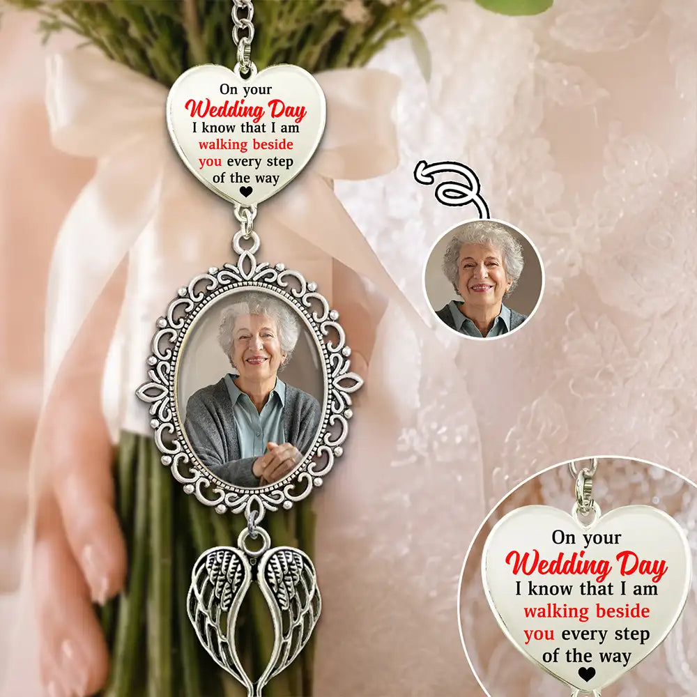 Custom Photo, Wedding, Gift For Yourself, Sympathetic, Upload Full Photo - Custom Photo Wedding Walking Beside You Memorial - Personalized Wedding Charm